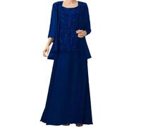 ZOOYYUE Abendkleid Große Größen,Damen Chiffon Spitzenapplikationen 2 Teiler Brautmutterkleider Für Hochzeit Mit Jacken 3/4-Ärmel Brautmutter Lang Abendkleider Königsblau 52