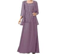 ZOOYYUE Abendkleid Große Größen,Damen Chiffon Spitzenapplikationen 2 Teiler Brautmutterkleider Für Hochzeit Mit Jacken 3/4-Ärmel Brautmutter Lang Abendkleider Glyzinien 58