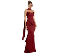 ZOOYYUE Abendkleider,Damen Meerjungfrau Satin Abendkleider Elegant Für Hochzeit Falten Brautjungfernkleider Lang Ballkleider Mit Schal Burgund 32