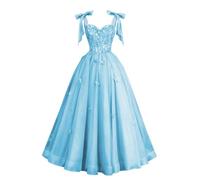 ZOOYYUE Abendkleider Elegant für Hochzeit,Damen 3D Butterfly Aapplikationen Ballkleider Glitzer Tüll Lange Abendkleid mit Schleife Spaghetti Träger