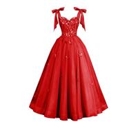 ZOOYYUE Abendkleider Elegant für Hochzeit,Damen 3D Butterfly Aapplikationen Ballkleider Glitzer Tüll Lange Abendkleid mit Schleife Spaghetti Träger