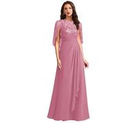 ZOOYYUE Abendkleider Große Größen,Damen Chiffon Brautmutterkleider Mit Spitzen Cape Ärmel Abendkleider Lange Rüsche Mutter Der Brautkleider Für Hochzeit Staubiges Rosa 56