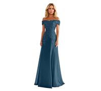 ZOOYYUE Abendkleider Große Größen,Damen Chiffon Off The Shoulder Elegant Brautmutterkleider Spitzenapplikationen Formelles Lang Abendkleid Für Hochzeit Pfau 58