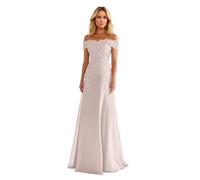 ZOOYYUE Abendkleider Große Größen,Damen Chiffon Off The Shoulder Elegant Brautmutterkleider Spitzenapplikationen Formelles Lang Abendkleid Für Hochzeit Errötendes Rosa 46