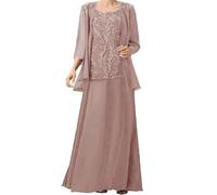 ZOOYYUE Abendkleider Große Größen,Damen Chiffon Spitzenapplikationen 2 Teiler Brautmutterkleider Für Hochzeit Mit Jacken 3/4-Ärmel Brautmutter Lang Abendkleider Staubige Rose 56