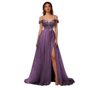 ZOOYYUE Ballkleid Spaghetti-Träger Glitzer Tüll Abendkleider Perlen Spitze Applikationen Ballkleider Damen Lang mit Schlitz