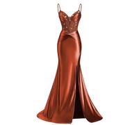 ZOOYYUE Ballkleider,Damen Perlen Korsett Glitzer Ballkleider Lang Schulterfrei Satin Abendkleider Elegant Für Hochzeit Mit Schlitz Gold 44