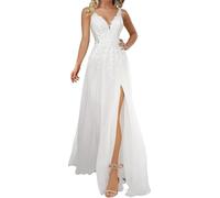 ZOOYYUE Boho Brautkleider V-Ausschnitt Spitze Hochzeitskleider Chiffon Lang Braut Standesamt Brautkleid Weiß 52