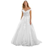 ZOOYYUE Brautkleid Mit Ärmel,Damen Lange Boho Brautkleider Spitze Strand Hochzeitskleid Böhmisches Standesamt Ärmellos Brautkleid Weiß 34