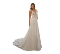 ZOOYYUE Brautkleider Elegantes Floral Spaghettiträger Hochzeitskleid Braut Prinzessin Spitze Tüll Maxi Standesamtkleider Boho Beach Brautmode Brautkleid Elfenbein-C 44
