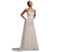 ZOOYYUE Brautkleider Elegantes Floral Spitze Hochzeitskleid Braut Prinzessin Spaghettiträger Tüll A-Linie Standesamtkleider Boho Beach Brautmode Brautkleid Weiß-B 32