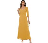 ZOOYYUE Brautmutterkleider,Damen Chiffon Lang Brautmutterkleider Für Hochzeit Formelles Abendkleid Mit Ärmeln Kleider Für Die Brautmutter Hochzeitsgastkleid Gold 34