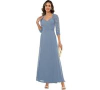 ZOOYYUE Cocktailkleid Damen,Damen Chiffon Lang Brautmutterkleider Für Hochzeit Formelles Abendkleid Mit Ärmeln Kleider Für Die Brautmutter Hochzeitsgastkleid Staubiges Blau 50