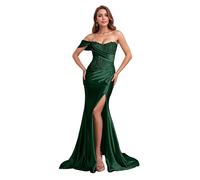 ZOOYYUE Elegant Satin Abendkleider Meerjungfrauen Spitzenapplikationen Ballkleider Damen Schulterfrei Brautjungfernkleider Lang mit Schlitz