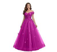 ZOOYYUE Glitzer Schulterfreie Ballkleider für Teenager 3D- Butterfly Aapplikationen Prom Dress Funkelnde Tüll Lange Abendkleider Cocktail Party Kleider