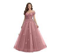 ZOOYYUE Glitzer Schulterfreie Ballkleider für Teenager 3D- Butterfly Aapplikationen Prom Dress Funkelnde Tüll Lange Abendkleider Cocktail Party Kleider