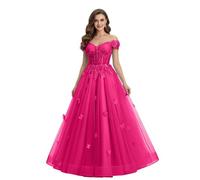 ZOOYYUE Glitzer Schulterfreie Ballkleider für Teenager 3D- Butterfly Aapplikationen Prom Dress Funkelnde Tüll Lange Abendkleider Cocktail Party Kleider
