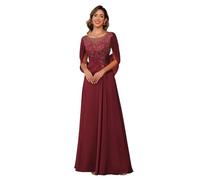 ZOOYYUE Große Größen Festliche Damenmode,Damen Brautmutterkleider Lang - Chiffon Spitzen Tee-Länge Brautmutter Cape Sleeve Kleider Formelles Abendkleider Weinrot 46