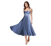 ZOOYYUE Hochzeitsgast Kleid Damen,Damen Spaghettiträger Satin Falten Abendkleider V-Ausschnitt Brautjungfernkleider Festlich Elegant Für Hochzeit Staubig Blau 44