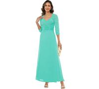 ZOOYYUE Hochzeitskleider,Damen Chiffon Lang Brautmutterkleider Für Hochzeit Formelles Abendkleid Mit Ärmeln Kleider Für Die Brautmutter Hochzeitsgastkleid Türkis 32