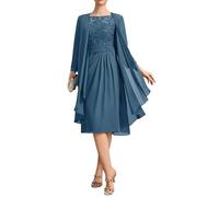 ZOOYYUE Hochzeitskleider,Damen Zweiteilig Spitze Brautmutterkleider Mit Jacke Für Hochzeit Elegant Lang Abendkleider Langarm Tee-Länge Brautmutter Kleid Blaugrün 40