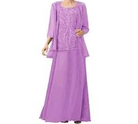 ZOOYYUE Kleid Damen Große Größen,Damen Chiffon Spitzenapplikationen 2 Teiler Brautmutterkleider Für Hochzeit Mit Jacken 3/4-Ärmel Brautmutter Lang Abendkleider Flieder 32