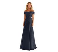 ZOOYYUE Kleid Für Brautmutter,Damen Chiffon Off The Shoulder Elegant Brautmutterkleider Spitzenapplikationen Formelles Lang Abendkleid Für Hochzeit Marineblau 56