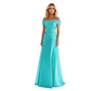ZOOYYUE Kleider Große Größen Festlich,Damen Chiffon Off The Shoulder Elegant Brautmutterkleider Spitzenapplikationen Formelles Lang Abendkleid Für Hochzeit Türkis 32