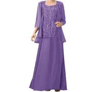 ZOOYYUE Kleider Große Größen Festlich,Damen Chiffon Spitzenapplikationen 2 Teiler Brautmutterkleider Für Hochzeit Mit Jacken 3/4-Ärmel Brautmutter Lang Abendkleider Staubiges Lila 50