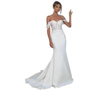 ZOOYYUE Wickelkleider,Damen Lange Boho Brautkleider Spitze Strand Hochzeitskleid Böhmisches Standesamt Ärmellos Brautkleid Weiß 48