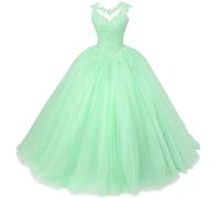 Zorayi Damen Elegante Spitze Tüll Abendkleid Abschlussballkleider Lange Ballkleid Brautkleider Quinceanera Kleider Minze Größe 52