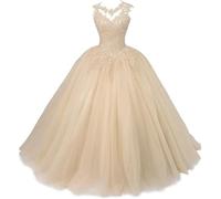 Zorayi Damen Elegante Spitze Tüll Abendkleid Abschlussballkleider Lange Ballkleid Brautkleider Quinceanera Kleider Champagner Größe 58