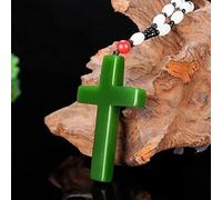 ZORILO Jade-Anhänger-Amulett, N Grünes handgeschnitztes Kreuz Jade-Anhänger Modeboutique Schmuck Männer und Frauen Jesus Kreuz Halskette Geschenk-Accessoires (Color : White)
