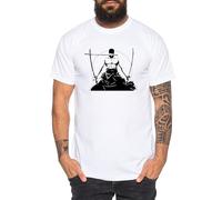 Zoro 3 Sword - Herren T-Shirt Straw Hat Luffy Zoro One Monkey D. Pirat Ace Piece Goku Anime Ruffy, Größe:4XL, Farbe:Weiß