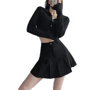 ZouoYYii Damen Vintage Hohe Taille Faltenrock Shool Uniformen Mini Röcke Frau Street Slim A-Linie Tennisrock mit Tasche, Schwarz , 40