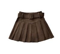 ZouoYYii Minirock für Damen im Frühjahr/Sommer, plissiert, für Studenten, Cord, einfarbig, Vintage-Stil, schmal, All-Match-Rock mit Gürtel, Kaffee mit Gürtel, 36