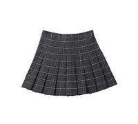 ZouoYYii Sommer-Tennisrock für Damen, hohe Taille, elegant, A-Linie, Mini-Faltenröcke, Schwarzgraues Karomuster, 48