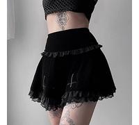 Zouyuan Dark Gothic Samt Rock Frauen Vintage Mall Goth Punk Cross Stickerei Hohe Taille Schwarz Spitze Trim Alternative Rock
