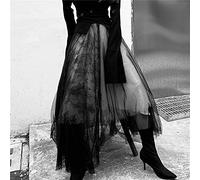 Zouyuan Maxi Langer Weicher Tüllrock Spitzennähte Gothic Weiß Schwarz Plissee Tutu Röcke Damen Vintage Petticoat