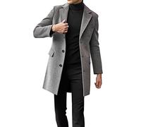 Zqkert Mantel Herren Lang Schwarz Wintermantel Herren Lang Warm Einfarbig Wollmantel mit Knöpfen Herbst Winter Warme Revers Elegante Trenchcoat