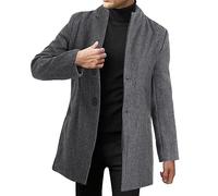 Zqkert Mantel Herren Lang Schwarz Wintermantel Herren Lang Warm Einfarbig Wollmantel mit Knöpfen Herbst Winter Warme Revers Elegante Trenchcoat