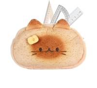Zqkimzi Pencil Case - Cute Toast Cat Design Pouch Organizer for Kids, Teens with Plush Aesthetic Style, Fun Bag for School, Kindergarten, College, Backpack Use, Soft Fabric, Gift Pouch, 19cm,13cm