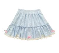 ZQUZEMS Faltenrock Kawaii Lolita Mini Rock Ästhetische Schleife Kurze Röcke Preppy Style Plissee Feenrock-Himmelblau-L