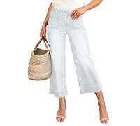 ZRYAZQ 7/8 Hose Damen Sommer Jeans Weit Sommerhose Damen Leicht 7/8 Weites Bein Jeanshose Baggy High Waist Palazzo Hosen Sommer Denim Mit Knopfleiste Elegant Sommerhosen Frauen Luftig Mit Taschen