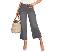 ZRYAZQ 7/8 Hose Damen Sommer Jeans Weit Sommerhose Damen Leicht 7/8 Weites Bein Jeanshose Baggy High Waist Palazzo Hosen Sommer Denim Mit Knopfleiste Elegant Sommerhosen Frauen Luftig Mit Taschen
