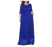 ZRYAZQ Abendkleider Elegant Für Hochzeit Große Größen Hochzeitsgast Kleid Damen Lang Spitze 3/4 Ärmel Cocktailkleid Damen Für Mollige Maxi Silvester Kleid Festlich Ballkleid Übergröße mit Taschen