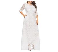 ZRYAZQ Abendkleider Elegant Für Hochzeit Große Größen Hochzeitsgast Kleid Damen Lang Spitze 3/4 Ärmel Cocktailkleid Damen Für Mollige Maxi Silvester Kleid Festlich Ballkleid Übergröße mit Taschen