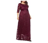 ZRYAZQ Abendkleider Elegant Für Hochzeit Große Größen Hochzeitsgast Kleid Damen Lang Spitze 3/4 Ärmel Cocktailkleid Damen Für Mollige Maxi Silvester Kleid Festlich Ballkleid Übergröße mit Taschen