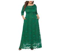 ZRYAZQ Abendkleider Elegant Für Hochzeit Große Größen Hochzeitsgast Kleid Damen Lang Spitze 3/4 Ärmel Cocktailkleid Damen Für Mollige Maxi Silvester Kleid Festlich Ballkleid Übergröße mit Taschen