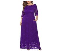 ZRYAZQ Abendkleider Elegant Für Hochzeit Große Größen Hochzeitsgast Kleid Damen Lang Spitze 3/4 Ärmel Cocktailkleid Damen Für Mollige Maxi Silvester Kleid Festlich Ballkleid Übergröße mit Taschen